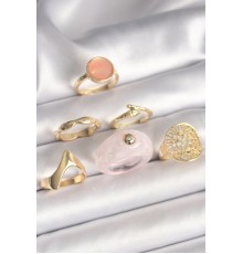 Pirinç Gold Renk Pembe Plastik Yüzük Model Daire Pembe Mine Yılan Detay 6'Lı Kadın Yüzük Seti