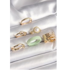 Pirinç Gold Renk Düğüm Model İncili İşlemeli Plaka Model 6'Lı Kadın Yüzük Seti