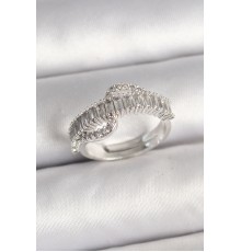 Pirinç Gümüş Renk Su Yolu Zirkon Taşlı Ayarlanabilir Model Kadın Yüzük