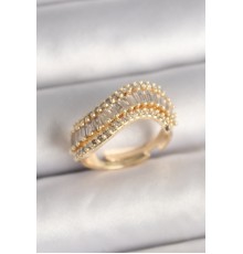 Pirinç Gold Renk Su Yolu Zirkon Taşlı Dalga Model Ayarlanabilir Kadın Yüzük