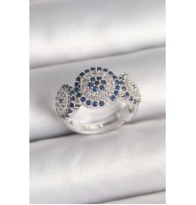 Pirinç Gümüş Renk Zirkon Taşlı Nazar Boncuk Model Ayarlanabilir Kadın Yüzük