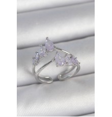 Pirinç Gümüş Renk Mor Damla Zirkon Taşlı Taç Model Kadın Yüzük