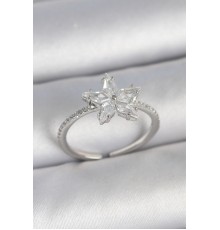 Pirinç Gümüş Renk Zirkon Taşlı Yıldız Model Ayarlanabilir Kadın Yüzük