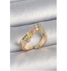 Pirinç Gold Renk Zirkon Taş Detaylı Karışık Mineli Ayarlanabilir Kadın Yüzük