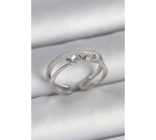 Pirinç Gümüş Renk 2'Li Zirkon Taş Detaylı Kelebek Figür Ayarlanabilir Model Kadın Yüzük