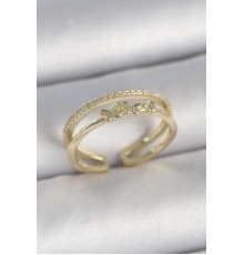 Pirinç Gold Renk 2'Li Sıra Zirkon Taş Detaylı Kelebek Figürlü Ayarlanabilir Model Kadın Yüzük