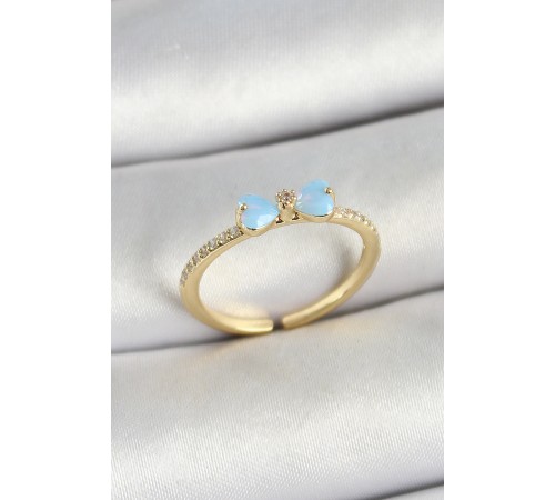 Pirinç Fiyonk Figürlü Zirkon Taşlı Gold Renk Ayarlanabilir Kadın Yüzük