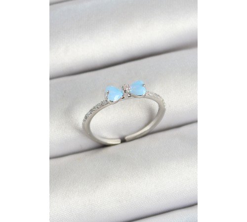 Pirinç Fiyonk Figürlü Zirkon Taşlı Gümüş Renk Ayarlanabilir Kadın Yüzük