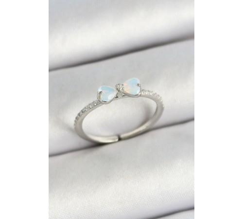 Pirinç Fiyonk Figürlü Zirkon Taşlı Gümüş Renk Ayarlanabilir Kadın Yüzük