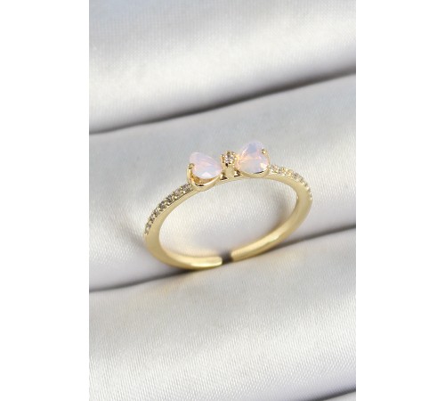 Pirinç Fiyonk Figürlü Zirkon Taşlı Gold Renk Ayarlanabilir Kadın Yüzük