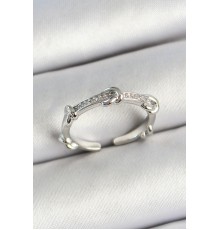 Pirinç Düğüm Figürlü Zirkon Taşlı Gümüş Renk Ayarlanabilir Kadın Yüzük