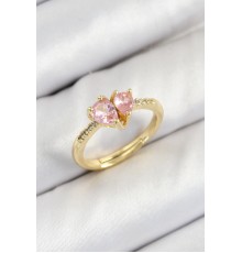 Pirinç Zirkon Taşlı Pembe Kalp Model Gold Renk Kadın Yüzük
