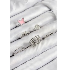 Pirinç Kelebek Ve Kalp Model Gümüş Renk Kadın Yüzük Kombin Set