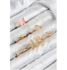 Pirinç Kelebek Ve Kalp Model Gold Renk Kadın Yüzük Kombin Set