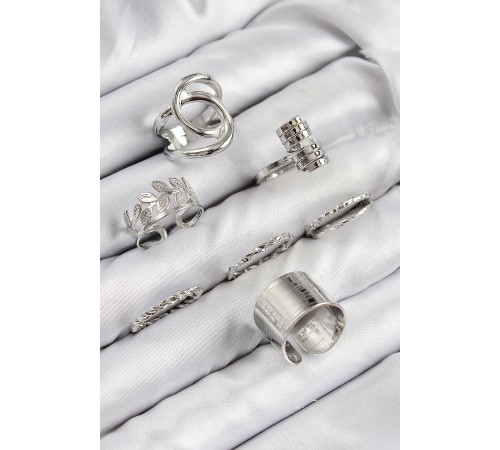 Pirinç Yaprak Model Gümüş Renk Kadın Yüzük Kombin Set