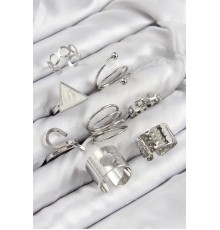 Pirinç Üçgen Model Gümüş Renk Kadın Yüzük Kombin Set