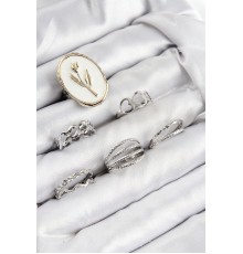 Pirinç Zirkon Taşlı Lale Model Gümüş Renk Kadın Yüzük Kombin Set