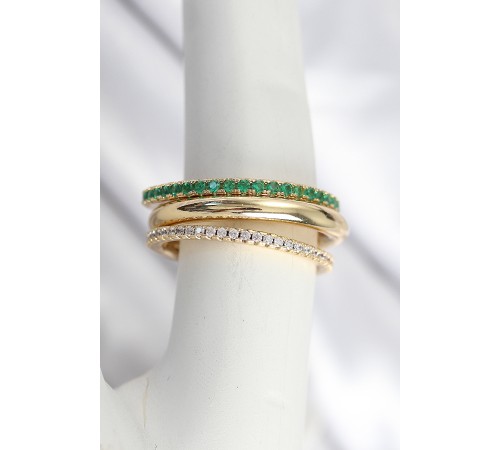 Pirinç Gold Renk Zirkon Taşlı 4'Lü Kadın Yüzük