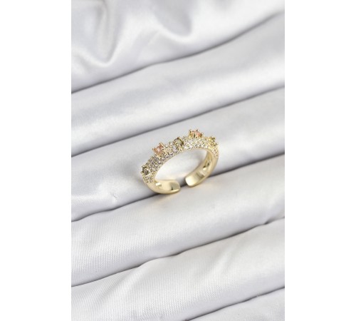 Pirinç Gold Renk Zirkon Taşlı Vintage Kadın Yüzük