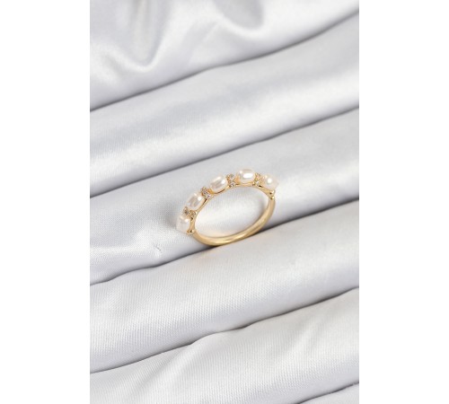 Pirinç Gold Renk Sıralı İncili Kadın Yüzük