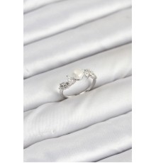 Pirinç Gümüş Renk Zirkon Taşlı İncili Model Kadın Yüzük