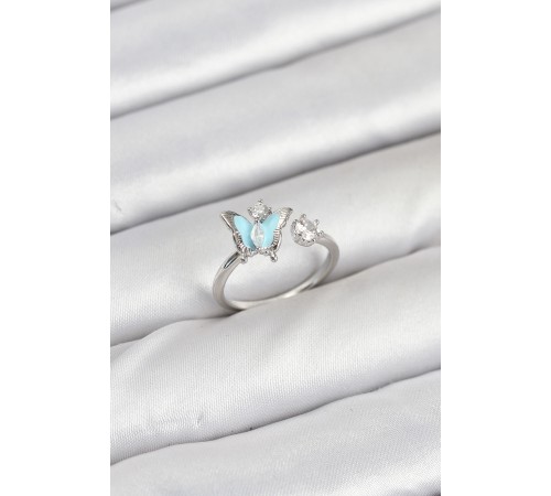 Pirinç Gümüş Renk Kelebek Model Kadın Yüzük