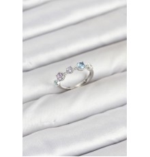 Pirinç Gümüş Renk Renkli Zirkon Taşlı Kadın Yüzük