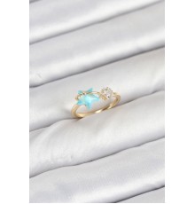 Pirinç Gold Renk Mavi Yıldızlı Model Kadın Yüzük