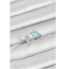 Pirinç Gümüş Renk Mavi Yıldızlı Model Kadın Yüzük