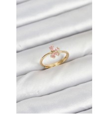 Pirinç Gold Renk Pembe Kelebek Kadın Yüzük