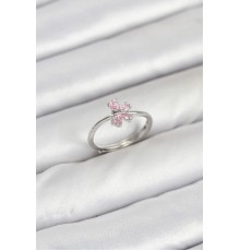 Pirinç Gümüş Renk Pembe Kelebek Kadın Yüzük