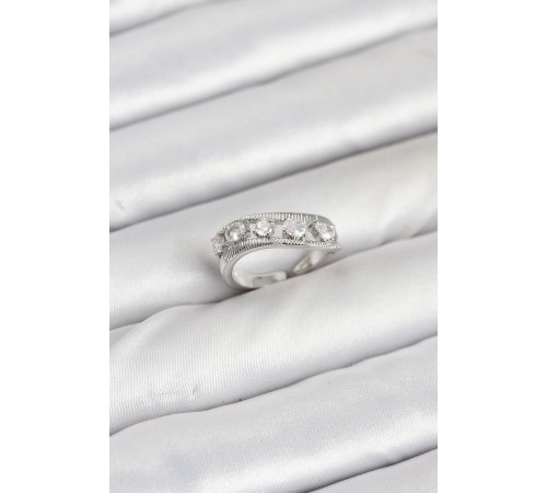 Pirinç Gümüş Renk Zirkon Taşlı Kadın Yüzük