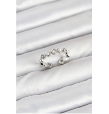 Pirinç Gümüş Renk Zirkon Taşlı İncili Kadın Yüzük