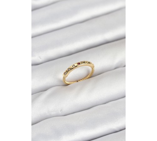 Pirinç Gold Renk Renkli Zirkon Taşlı Kadın Yüzük