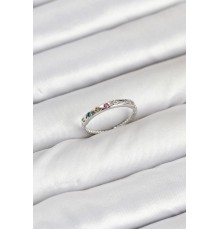 Pirinç Gümüş Renk Renkli Zirkon Taşlı Kadın Yüzük