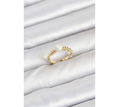 Pirinç Gold Renk Göbek İnci Model Kadın Yüzük