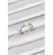 Pirinç Gümüş Renk Göbek İnci Model Kadın Yüzük