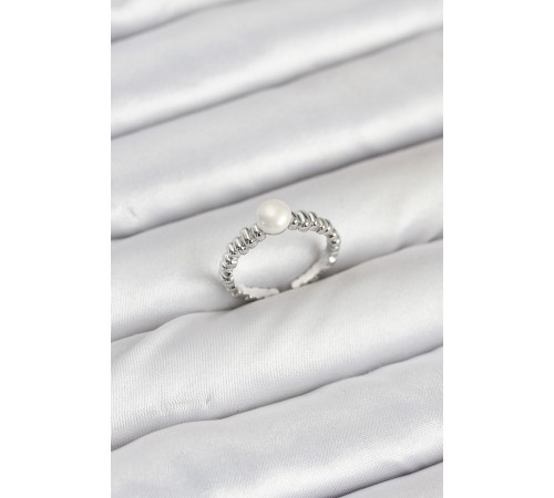 Pirinç Gümüş Renk Göbek İnci Model Kadın Yüzük