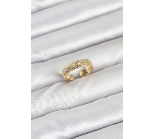 Pirinç Gold Renk Zirkon Taşlı Kutup Yıldızı Model Kadın Yüzük