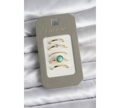 Pirinç Gold Renk 5'li Yüzük Seti