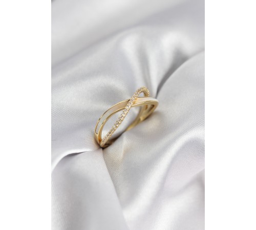 Zirkon Taşlı Sarmal Sedefli Gold Renk Kadın Yüzük