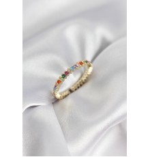 Sıralı Karışık Renkli Gold Renk Zirkon Taşlı Kadın Yüzük