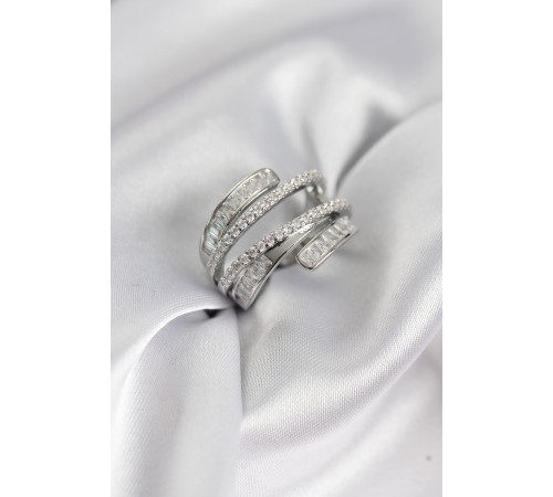 Sarmal Zirkon Baget Taşlı Gümüş Renk Kadın Yüzük