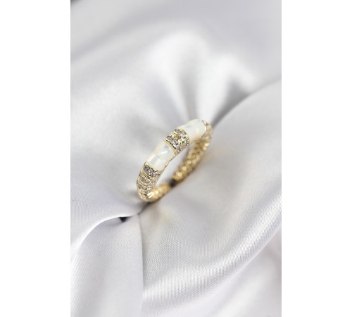 Zirkon Taşlı Kemik Model Gold Renk Kadın Yüzük