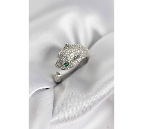 Jaguar Model Gümüş Renk Zirkon Taşlı Kadın Yüzük