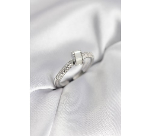 Zirkon Taşlı Sedefli Gümüş Renk Kadın Yüzük