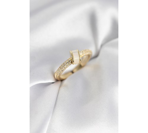 Zirkon Taşlı Sedefli Gold Renk Kadın Yüzük