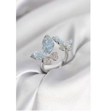 Gümüş Renk Mavi Kelebek Model Zirkon Taşlı Kadın Yüzük
