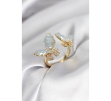 Gold Renk Mavi Kelebek Model Zirkon Taşlı Kadın Yüzük