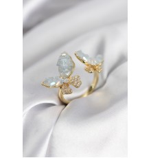 Gold Renk Mavi Kelebek Model Zirkon Taşlı Kadın Yüzük
